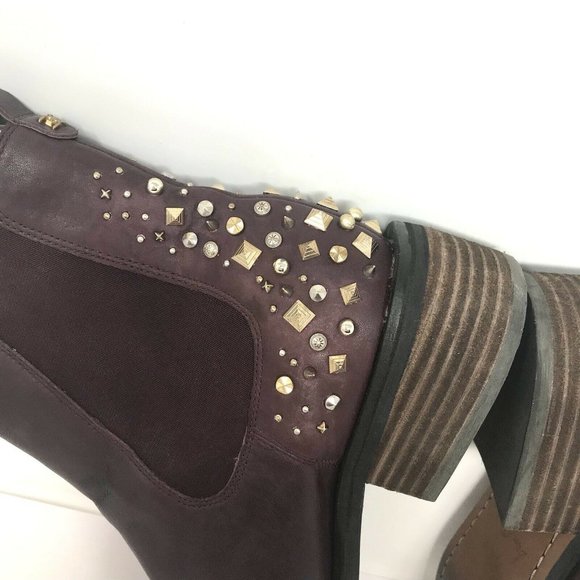 Sam Edelman Dover Chelsea Ankle Boot Spiked Studded Burgundy Leather Size 10.5 - Picture 4 of 11
